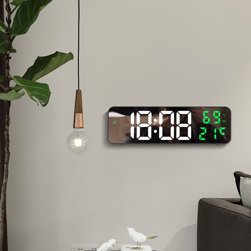 壁掛け デジタル クロック 時計 掛け時計 置時計 LED 温度 湿度 カレンダー インテリア デザイン 電池式拍卖