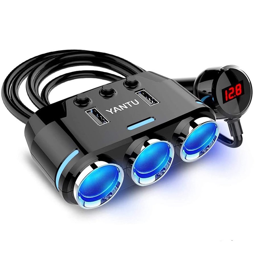 シガーソケット分配アダプタ 3連 2口 USBポート 増設 カーチャージャー 電圧計 車載充電器 12V 24V 対応 車 急速充電QC3.0 LED付拍卖