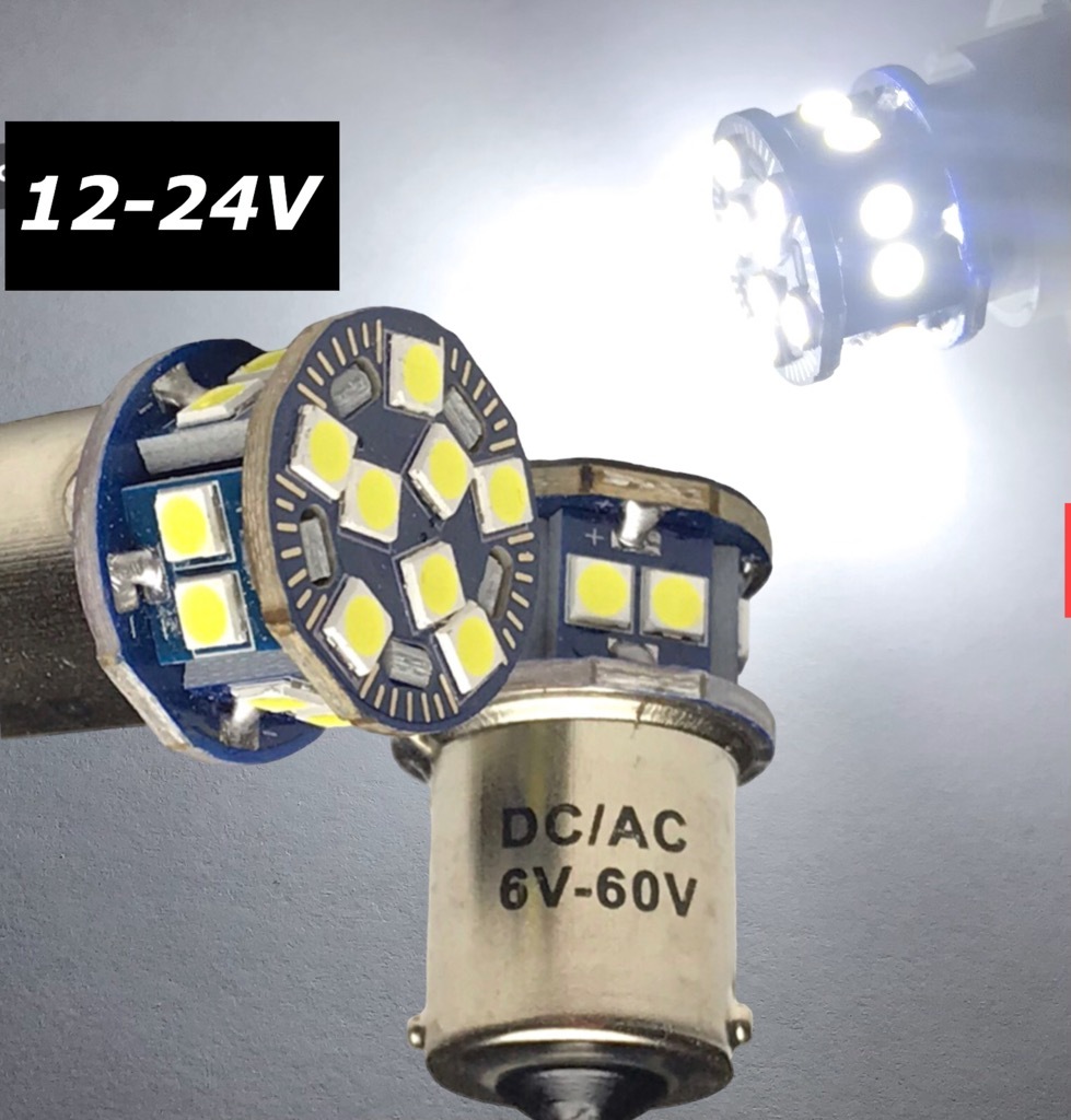 ピン角180 LED 12V 24V 兼用 G18 S25 シングル球 2個セット Ba15s 無極性 クリア ホワイト 60V バスマーカー ナンバー灯拍卖