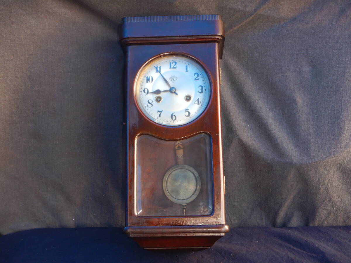 アンティーク ドイツ製 JUNGHANS 掛時計 柱時計 壁掛け時計 面取りガラス スリゲル式 機械式掛時計 発条式 手巻き掛け時計 振り子式拍卖