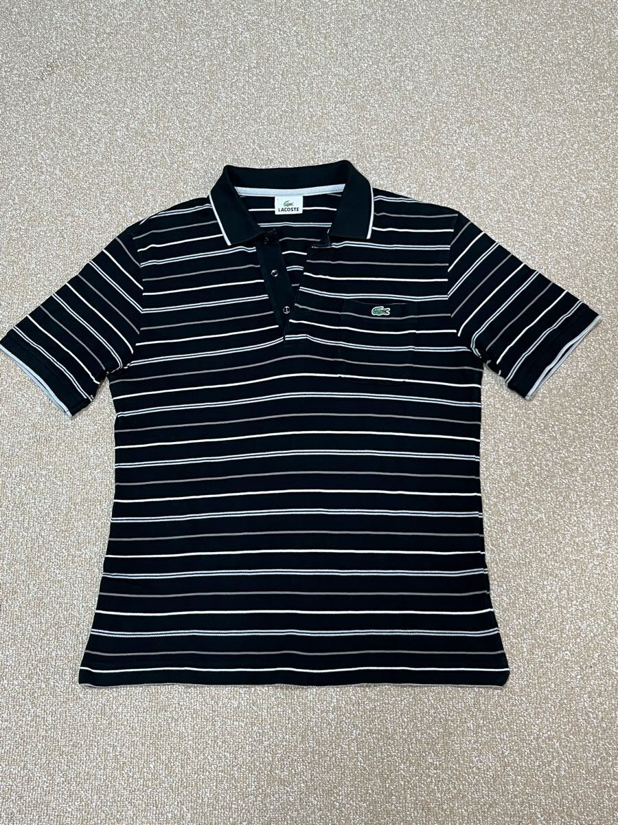 235■ラコステ LACOSTE 鹿の子ボーダー半袖ポロシャツ/サイズ4 拍卖