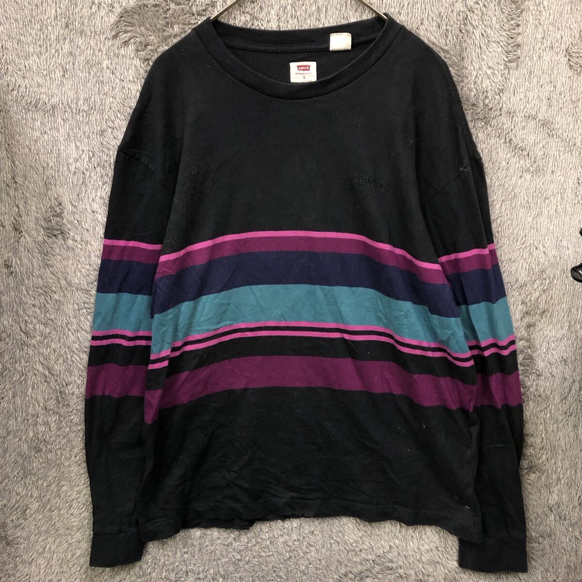 Levi's リーバイス ロンT 長袖Tシャツ カットソー サイズS ブラック 黒 ボーダー コットン クルーネック メンズ トップス 最落なし(783)拍卖