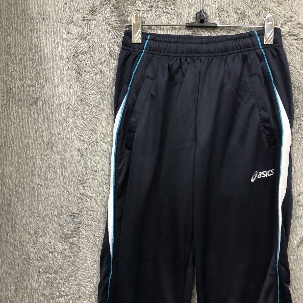 asicsアシックス トラックパンツ ジャージ イージーパンツ ウエストゴム サイズS ネイビー 紺色 刺繍 メンズ ボトムス 最落なし(813)拍卖