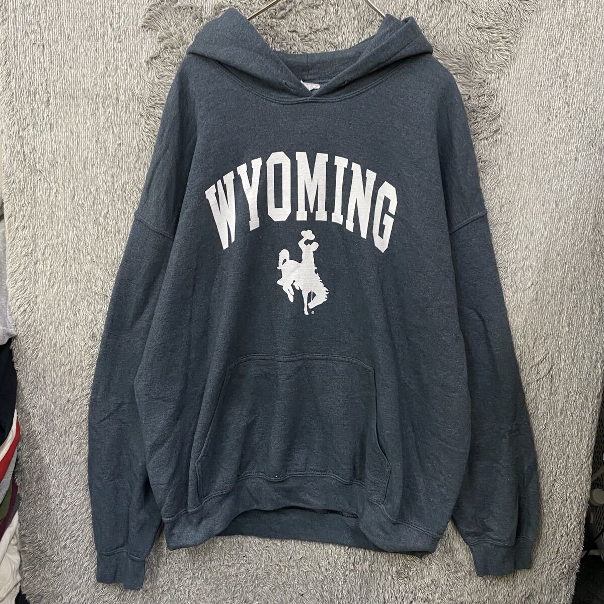 US古着 GILDAN ギルダン パーカー プルオーバー スウェット フーディー サイズL グレー灰色 プリント メンズ トップス 最落なし(833)拍卖