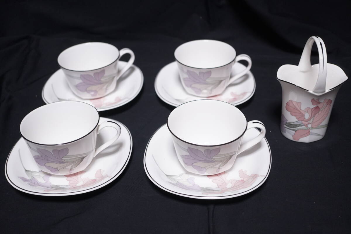 【AB3】 ノリタケ CAFE DU SOIR カップ&ソーサ4客+シュガースタンド ほぼ美品拍卖