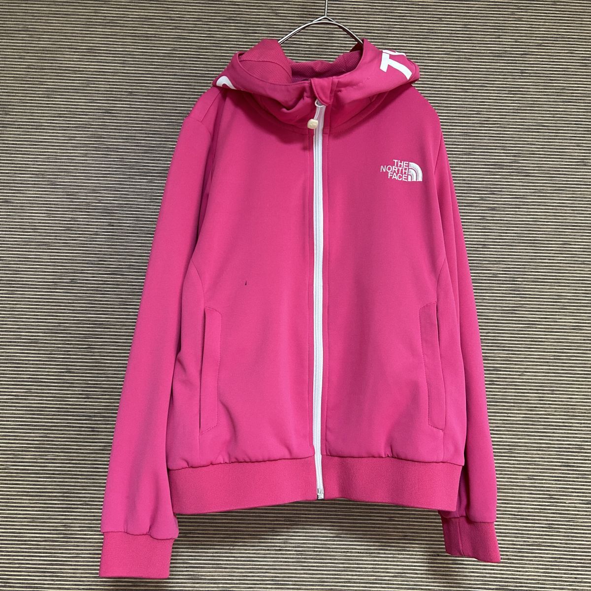 ノースフェイス トラックジャケット ジャージ 子供140 ピンク デカロゴH1 古着 入手困難 激レア 人気カラー キッズ 刺繍 パーカ拍卖
