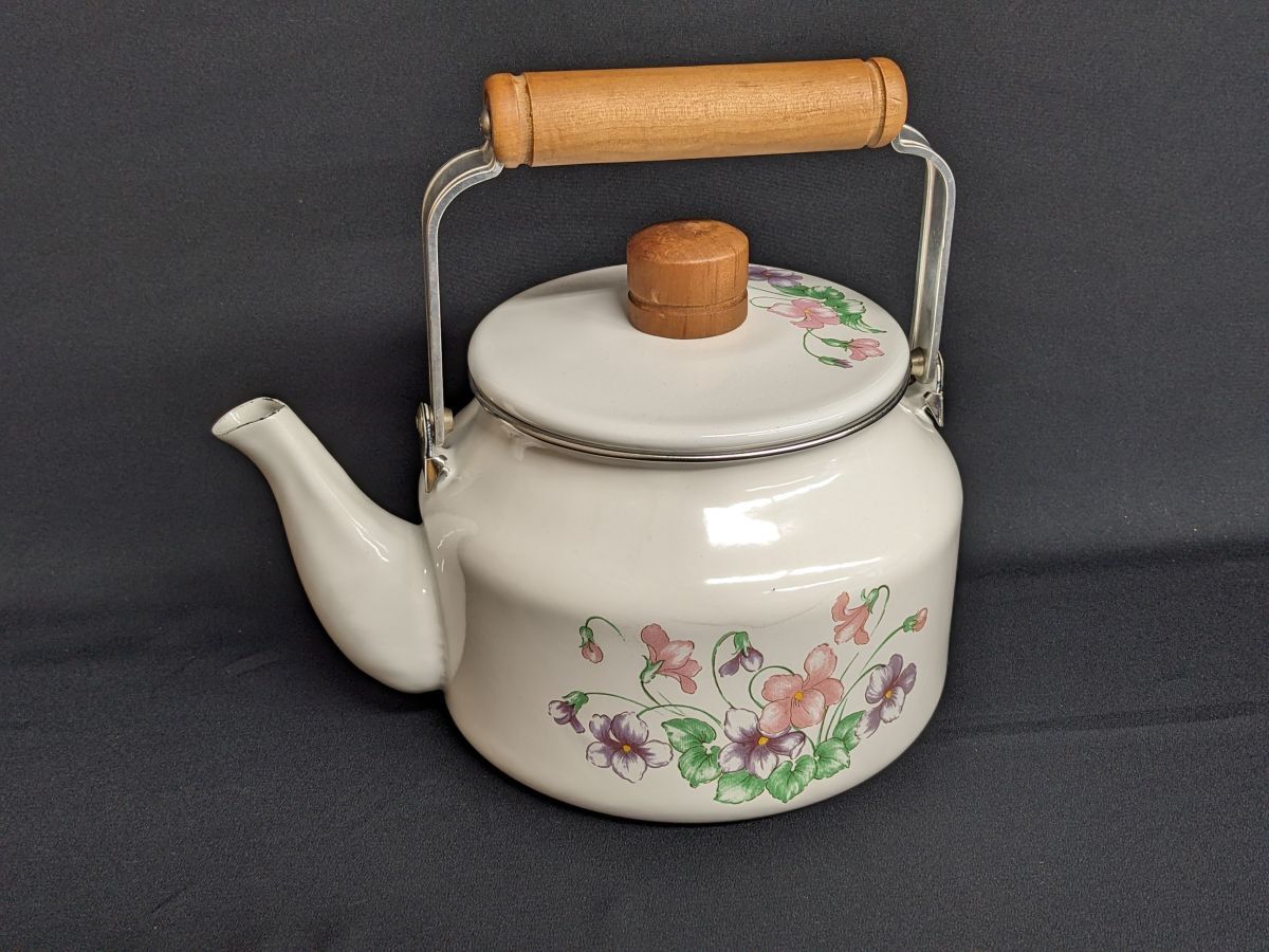 jj316■【箱なしデッドストック】コトブキ ホーロー 琺瑯 ケトル やかん 花柄 昭和レトロ/80拍卖