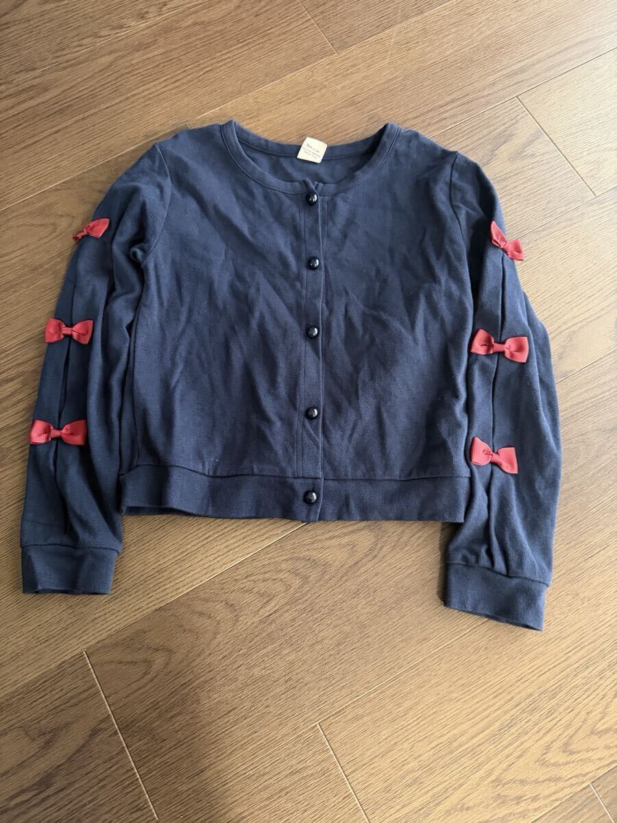 Bee袖リボンカーディガン140サイズ 長袖 ネイビー双子②拍卖
