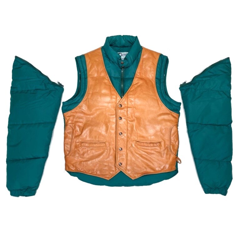 1990's~ USA製 SCHOTT ショット 126 レザー切替 2WAYダウンジャケット (ビンテージ ノースフェイス ベスト バウアーダウン レザーダウン拍卖