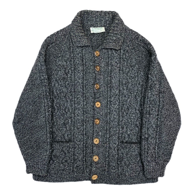 スコットランド製 INVERALLAN インバーアラン 緑タグ 3A フィッシャーマンハンドニットカーディガン (ビンテージ インディゴ カシミア 英国拍卖