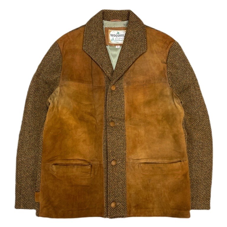 1960's~ WOODHILL Outerwear ヌバックレザー切替 イタリアンカラーウールジャケット (ビンテージ 50s ギャバ BUCO ロカビリー ファラオ 拍卖