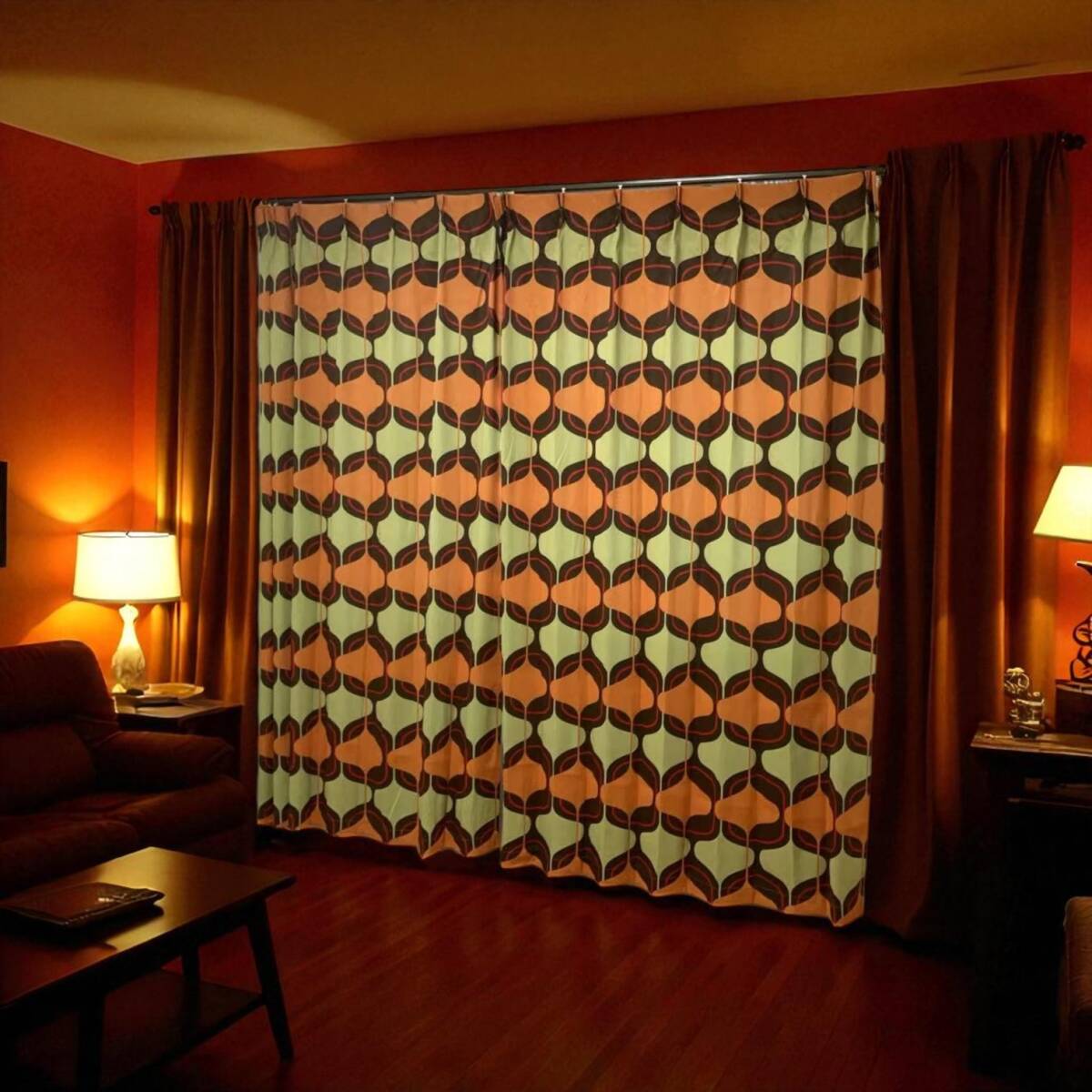 レトロカーテン ミッドセンチュリー モダン ドレープカーテン 2枚組 送料無料 定価14,800円 RETRO MOVEオリジナル 限定品 残りわずか拍卖