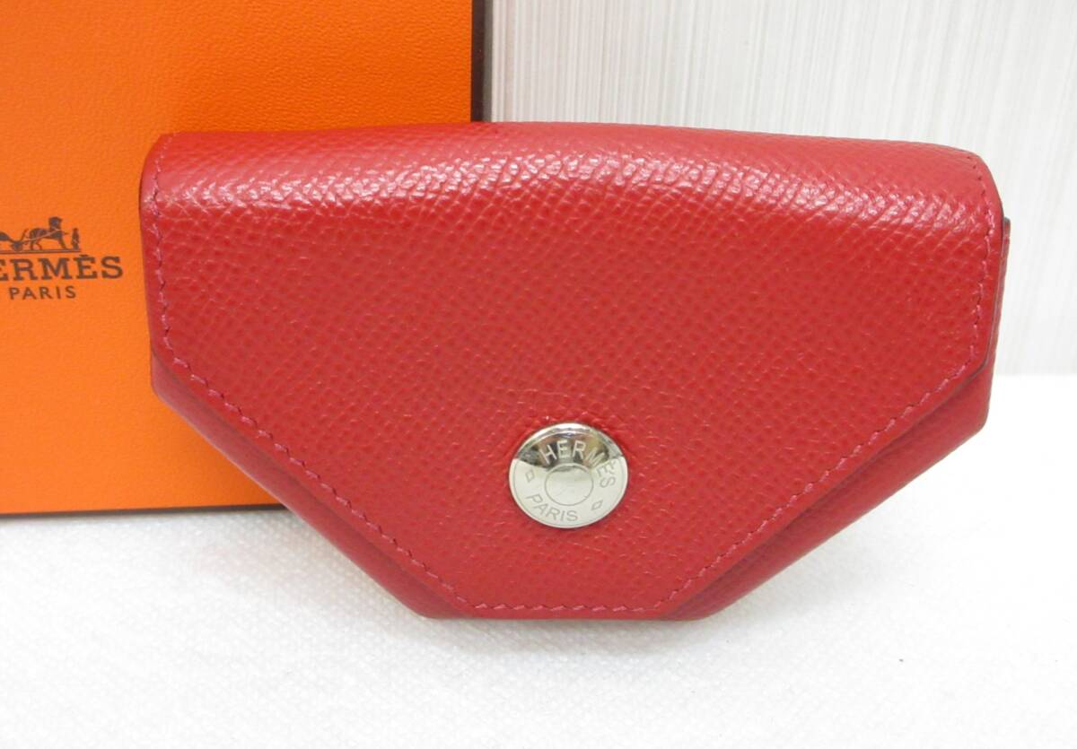 HERMES エルメス ル・ヴァンキャトル 仕切あり コインケース 小銭入れ 赤 レッド A刻印 2017年製 a拍卖