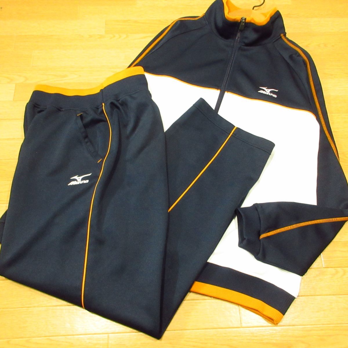 ◎美品!MIZUNO ミズノ Lサイズ 上下セット セットアップ ジャージ ジャケット&パンツ メンズ 白x紺◆BA3657拍卖