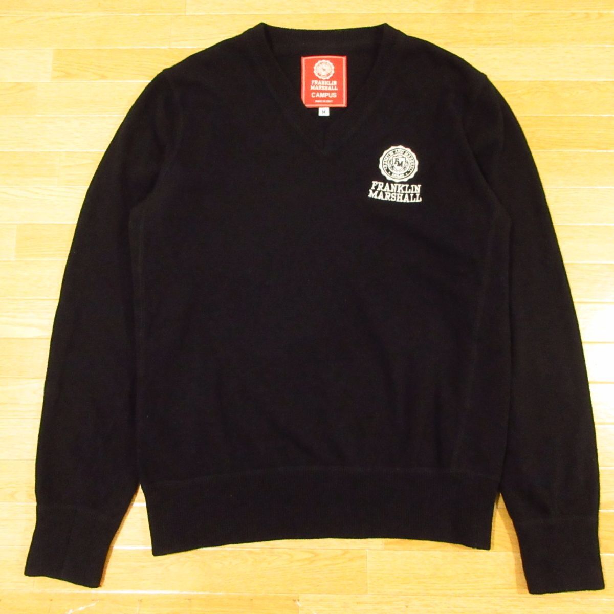 ◎使用少!Franklin & Marshall フランクリン & マーシャル イタリア製 Vネック ニット セーター プルオーバー メンズ 黒 Mサイズ◆AA4759拍卖