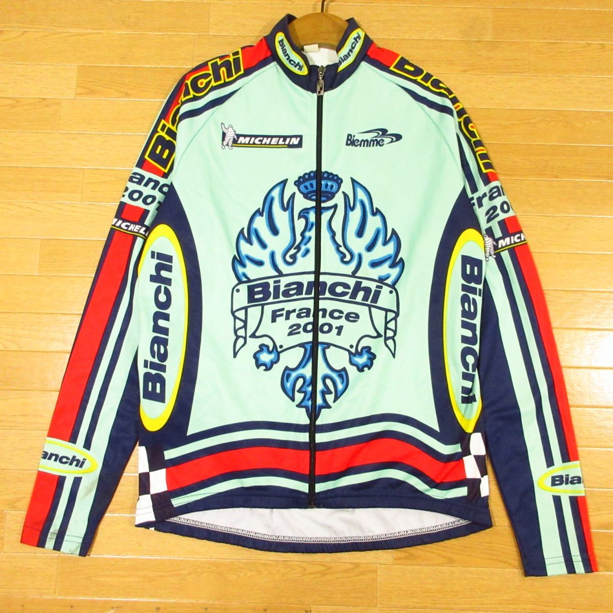 ◎Bianchi ビアンキ FRANCE 2002 サイクルジャケット ジャージ 裏起毛 サイクリング 秋冬!ユニフォーム メンズ ミント M(3)サイズ◆AA4823拍卖