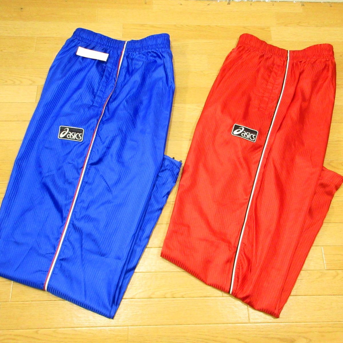 ◎美品 90s!M 2本セット asics FOOTBALL アシックス サッカー ナイロンパンツ ロング丈 ヴィンテージ ユニフォーム メンズ 赤x青◆CA1596拍卖