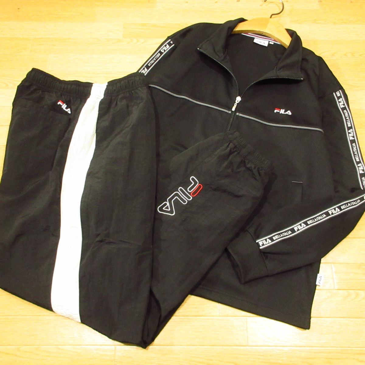 ◎美品!FILA フィラ M 上下セット ジャージ ジャケット&ウーブンジョガーパンツ メンズ 黒◆BA3835拍卖