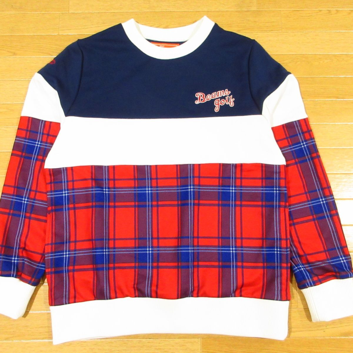 ◎極美品!BEAMS GOLF ビームスゴルフ スニード スウェット トレーナー チェック柄 秋冬 レディース 紺x赤 Lサイズ◆AA4990拍卖
