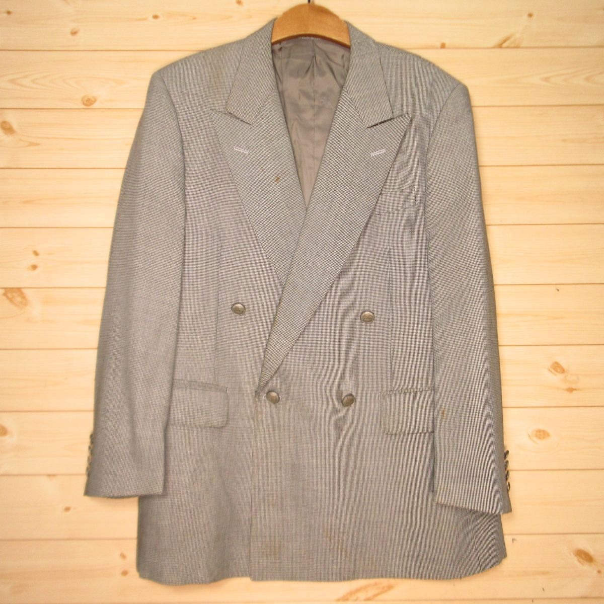 ◯90s!Burberrys バーバリーズ 三陽商会 シルク混 ダブルジャケット 銀ボタン ダブルブレスト 高級 ヴィンテージ メンズ AB5◆WA0250拍卖