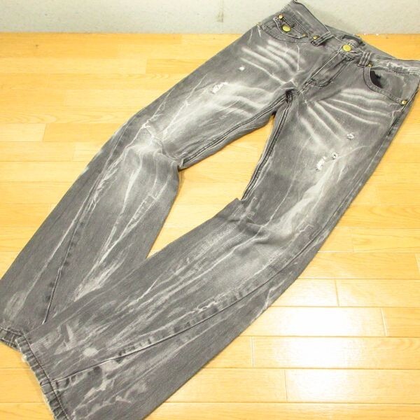 ◎Black Baccara ブラックバカラ ブラックデニムパンツ フレア ブーツカート ダメージ加工 Y2K お兄系 メンズ 黒 Mサイズ◆PA4129拍卖