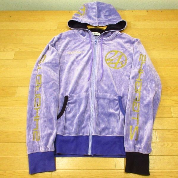 ◎24karats Diggers 24カラッツ パーカー ベロア ストレッチ ダンス LDH ロゴ メンズ 紫 金プリント Mサイズ◆AA4880拍卖