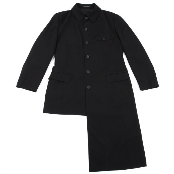 ヨウジヤマモト プールオムYohji Yamamoto POUR HOMME ウールギャバアシンメトリーロングジャケット 黒3拍卖