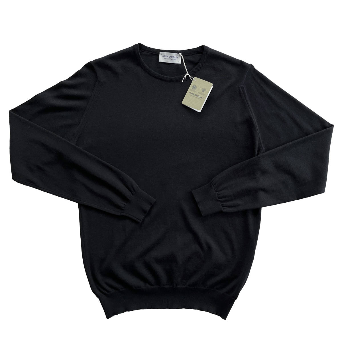 【新品】JOHN SMEDLEY クルーネックニット S ジョンスメドレー CLUNDY ウール コットン BLACK拍卖
