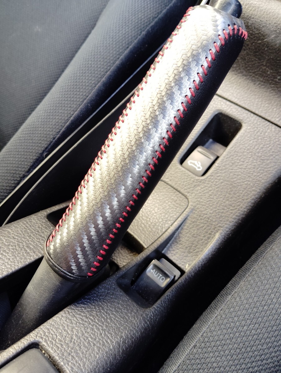 ● コペン L880K LA400 LA300S ● サイドブレーキ レザーカバー カーボン調 (赤ステッチ) 本革拍卖