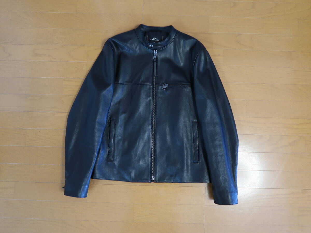 ☆COACH レザー レーサー ブラック L 美品! コーチ レザージャケット シングルライダース 羊革 ラムレザー モト レサー moto☆拍卖
