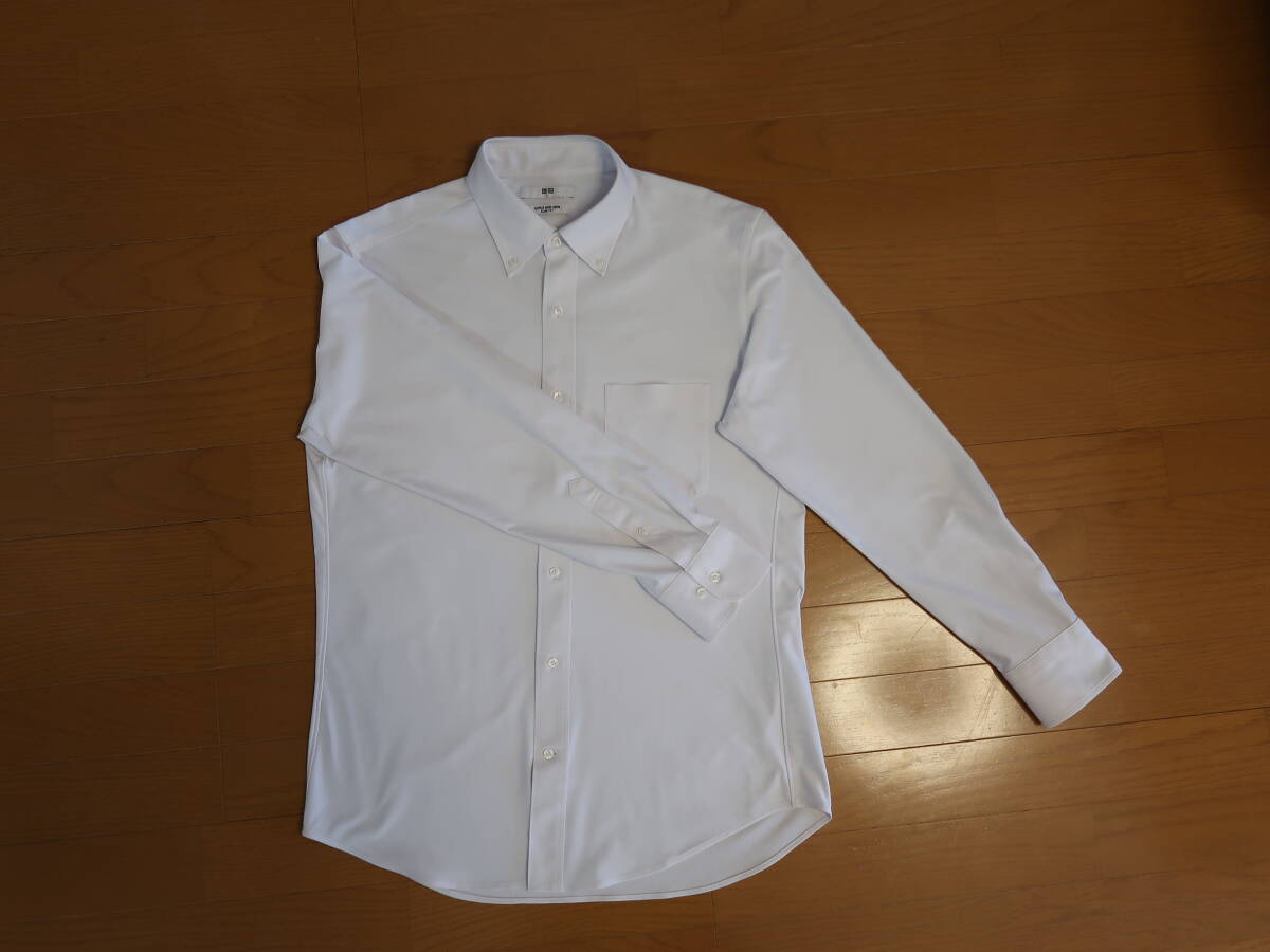 ☆UNIQLO スーパーノンアイロン ジャージースリムシャツ ボタンダウン シャツ L ユニクロ 白 長袖 シャツ☆拍卖