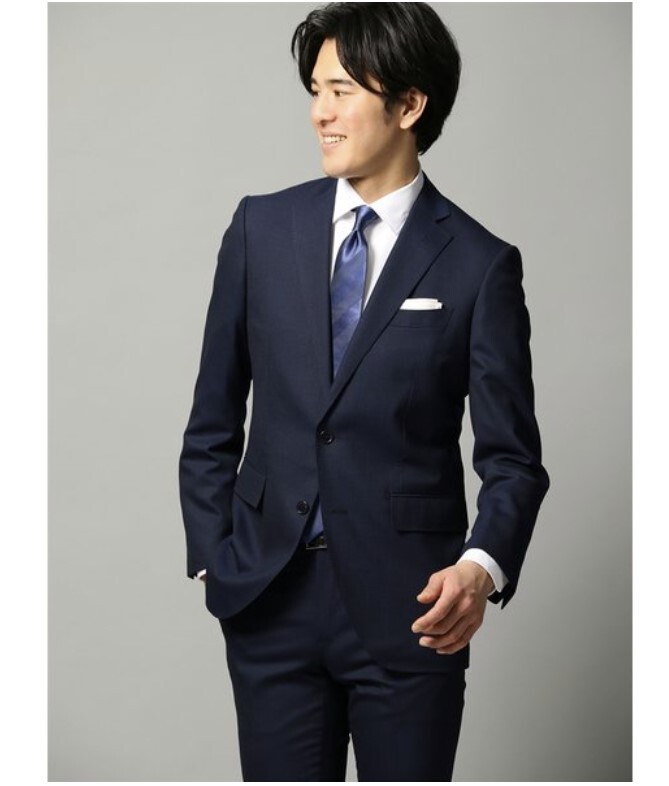 ☆THE SUIT COMPANY ネイビー ストレッチ スーツ 175-4Drop(ウエスト詰) MODERN CLASSIC MODEL ウール混 ピンヘッド柄 3シーズン☆拍卖