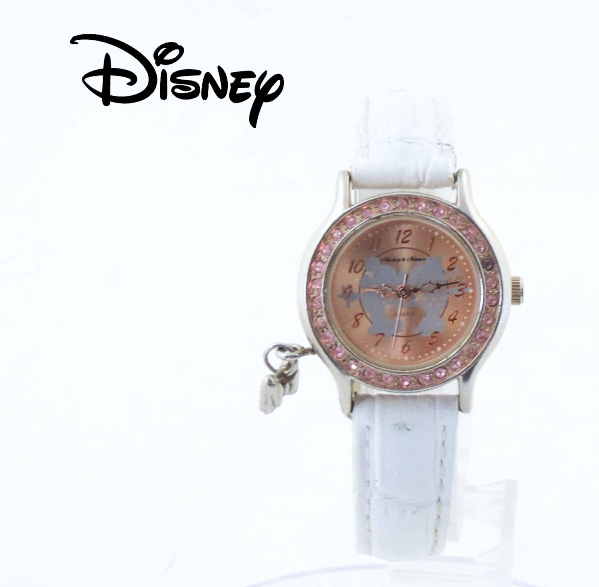 Disney ディズニー ミッキー&ミニーラブキッス腕時計 ホワイトベルト×ピンク石拍卖