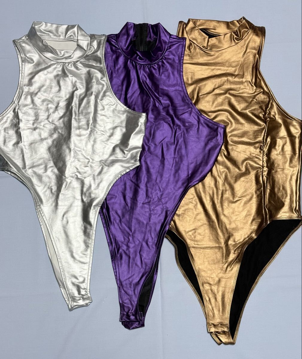 ソフトレザー風 レオタード 3枚セット拍卖
