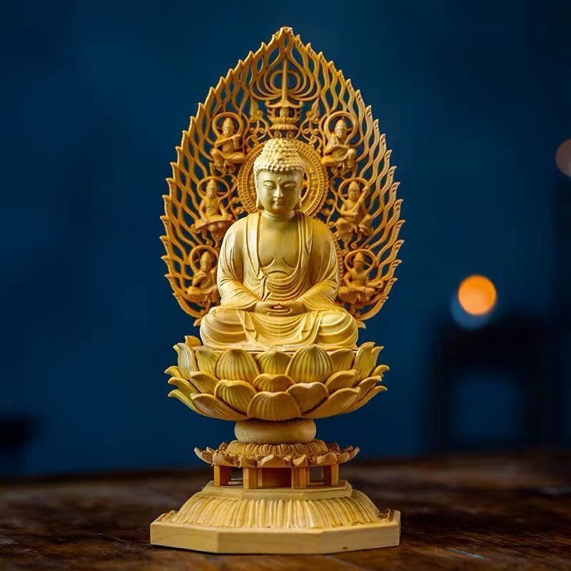 新入荷◆釈迦如来 仏壇仏像 ご本尊 曹洞宗 臨済宗 黄檗宗 工芸品 木彫り ツゲ 仏壇 お守り 祈祷 祈願 厄除け 風水 守り本尊 縁起拍卖