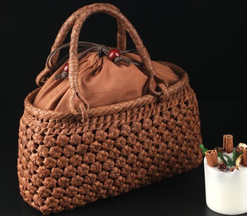 新品推薦★職人手作り良品 山葡萄かごバッグ 手編み山葡萄籠バッグ バスケット籐かご  六角花編み拍卖