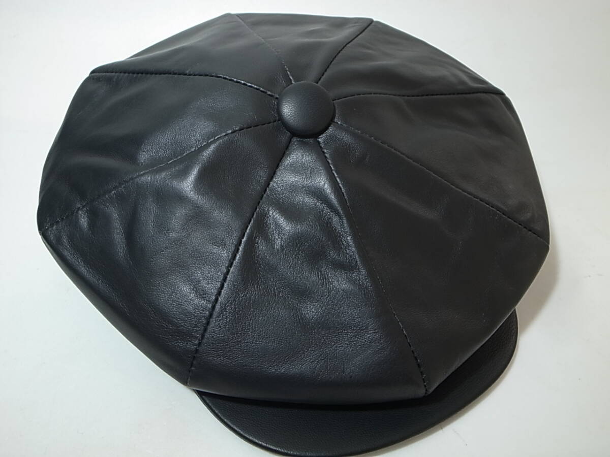 【送料無料 即決】New York HatニューヨークハットNewYorkHat USA製Lambskin Big Apple本革製レザー素材 大ぶりキャスケット黒ブラック新品拍卖