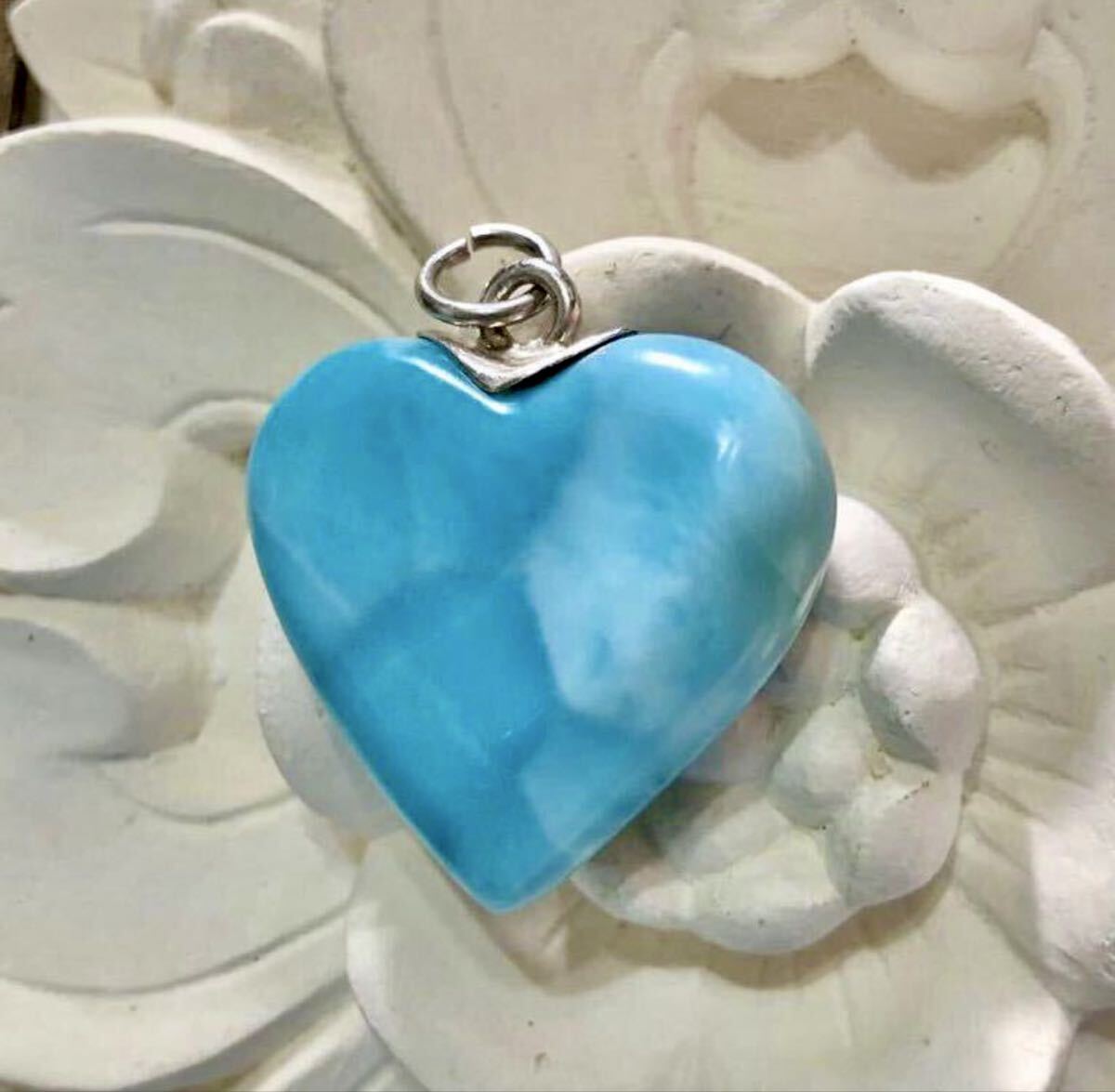 ◆ ラリマー ペンダントトップ ハート♪ 天然石 カリビアンブルー ラリマーブルー ☆。.:*・゜拍卖
