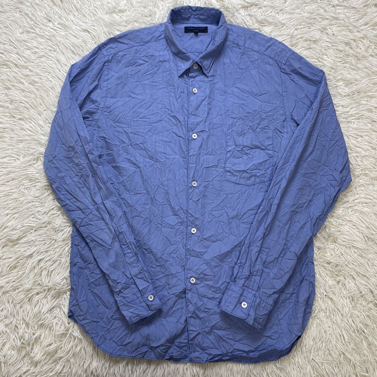 希少 Lサイズ COMME des GARCONS HOMME コムデギャルソン オム シワ加工 長袖 シャツ ブルー アーカイブ AD2010拍卖