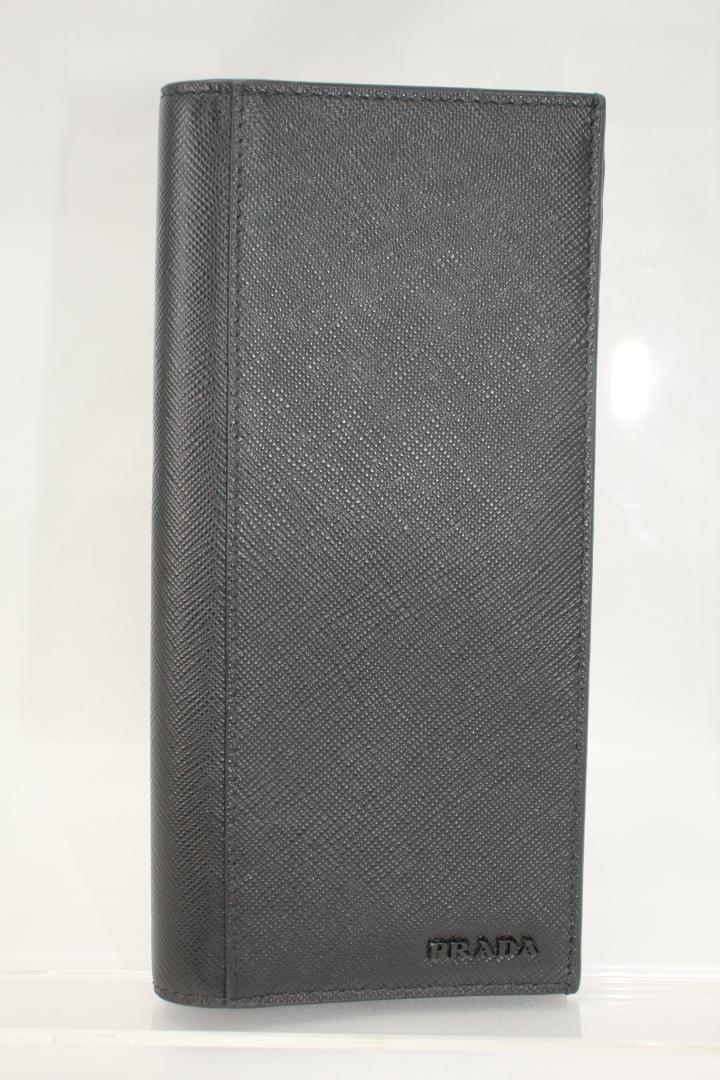 PRADA 2MV836-SAFF/NER プラダ 二折長財布 型押レザー ブラック×シルバー拍卖