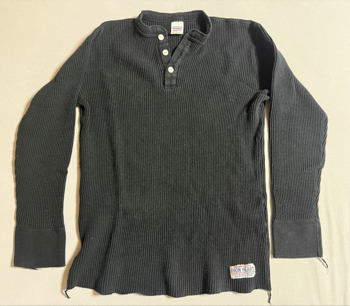 IRONHEART アイアンハート ヘビーサーマルヘンリーネックロングTシャツ/ブラック Lサイズ 古着拍卖