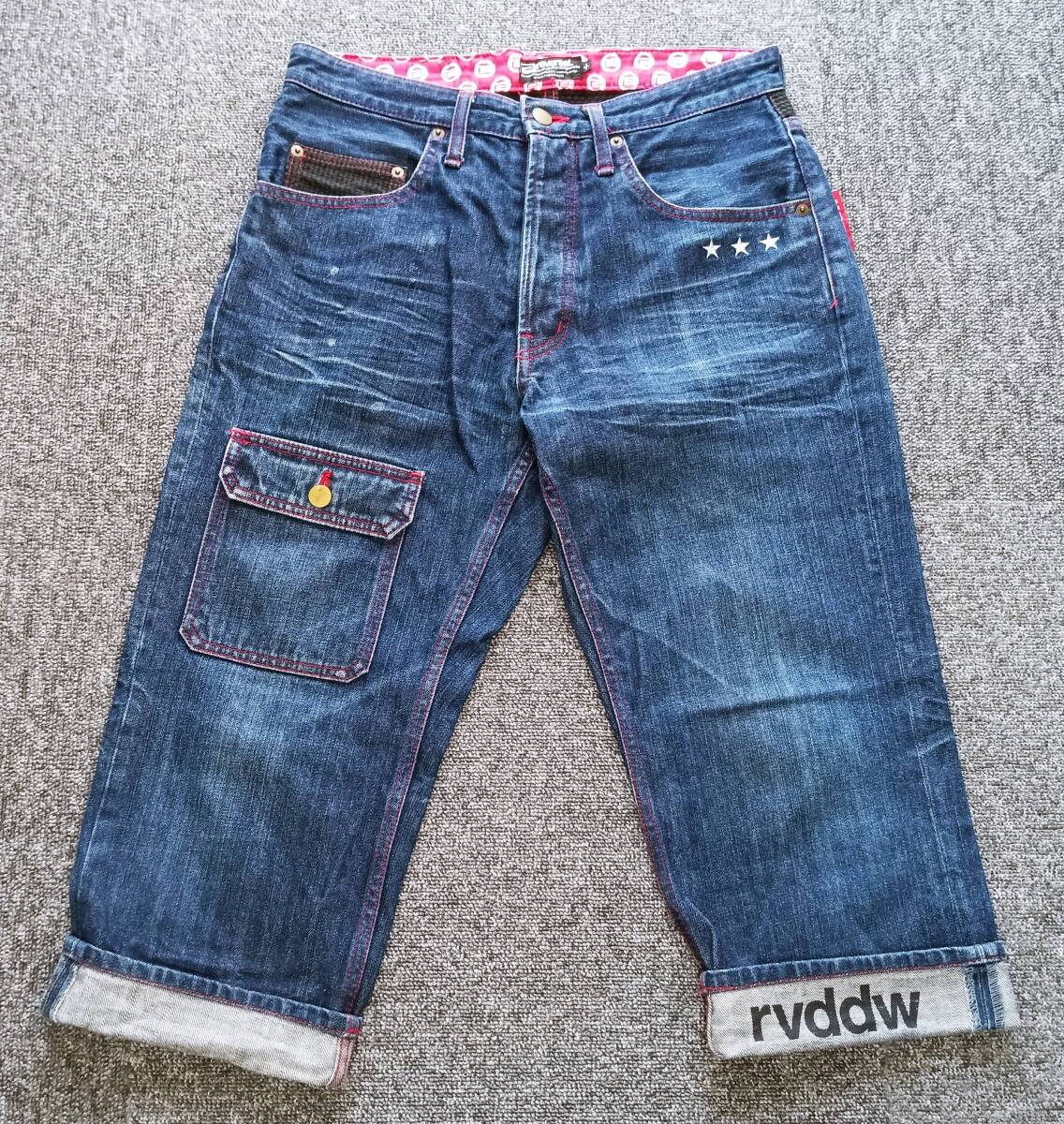 rvddw reversal リバーサル 七分丈 ボタンフライ 裾切り返しロゴ デニムパンツ(小=80 S-M相当)拍卖