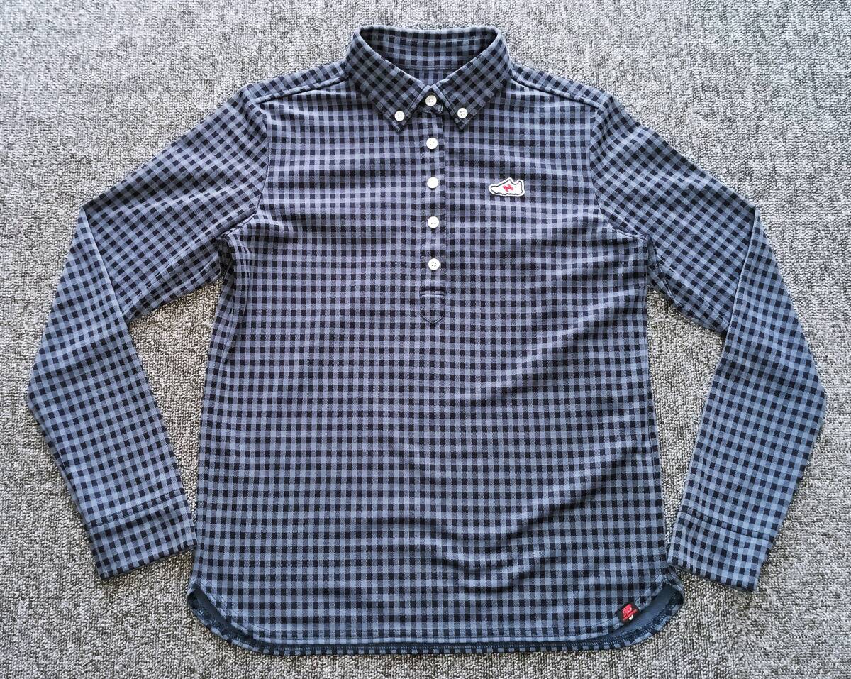 美品!NEW BALANCE golf ニューバランスゴルフ ギンガムチェック柄 吸汗速乾 シューズロゴ 長袖ゴルフポロ(1=M-L相当)拍卖