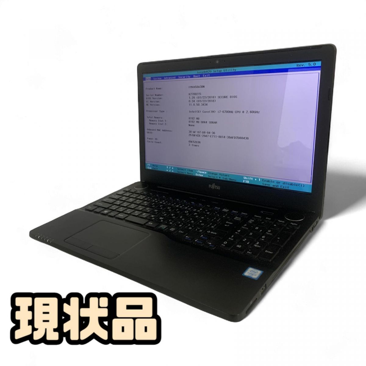 ノートパソコン 富士通 FMVA58A3BN Core i7-6700HQ メモリ8GB SSD256GB OS再インストール済 現状品 AMK864568相拍卖