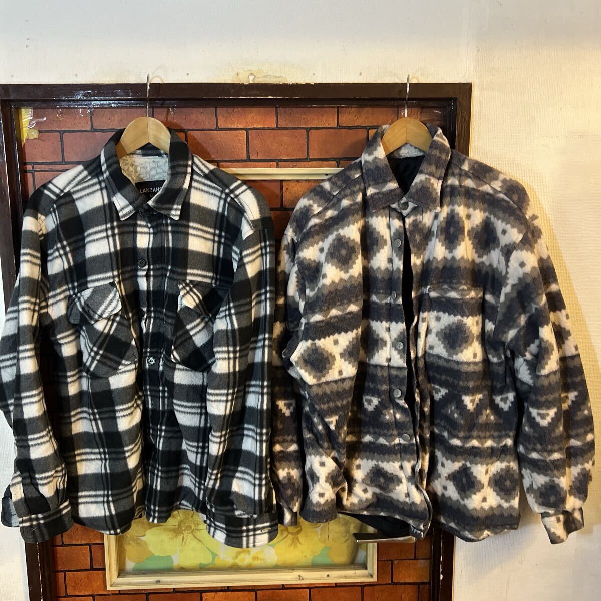 フリースシャツ アウトドア 柄系 サイズMくらい まとめ売り 4枚セット 暖か 1円スタート アメリカ古着拍卖