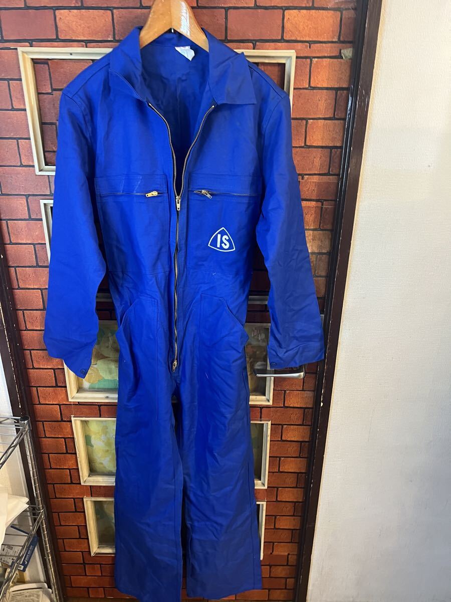 オールインワン つなぎ エンジニア ツナギ メカニック アウトドア フレンチワーク ウエストゴム サイズMくらい ブルー 企業系使用感無し拍卖