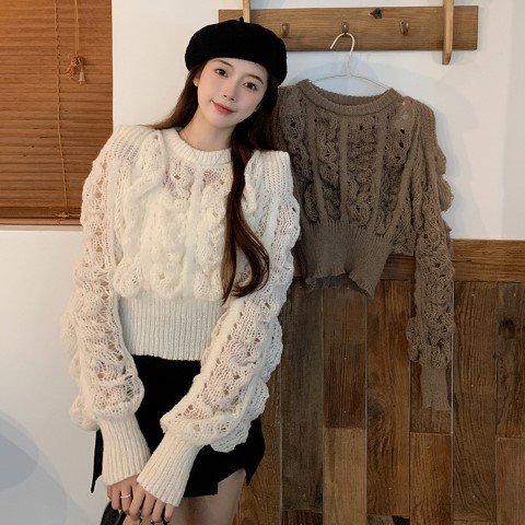 500円 同梱不可 カジュアル レトロ ニット生地 透かし彫り プルオーバー セーター カットソー 3XL キャメル拍卖