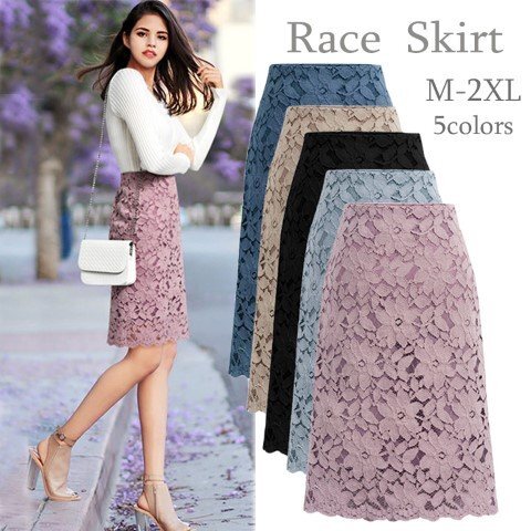 膝上丈スカート ミニスカート 総レース 通勤 オフィス レース 大人 きれいめ おしゃれ 花柄刺繍 2XL 黒(薄手)拍卖