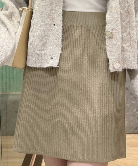 リブニットスカート タイト ミニスカート 台形ニットスカート フリー ベージュ拍卖