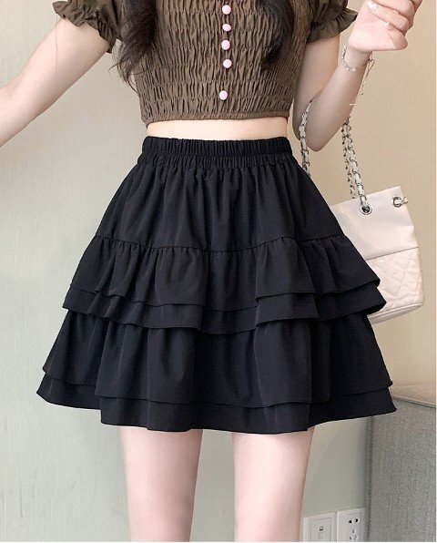 ミニスカート フリル ショートスカート シンプル カジュアル お出かけ かわいい レディース 3XL ブラック拍卖